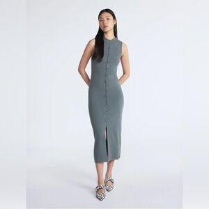 Scoop Women's Sleeveless Mockneck Button Front Midi Sweater Dress NWT